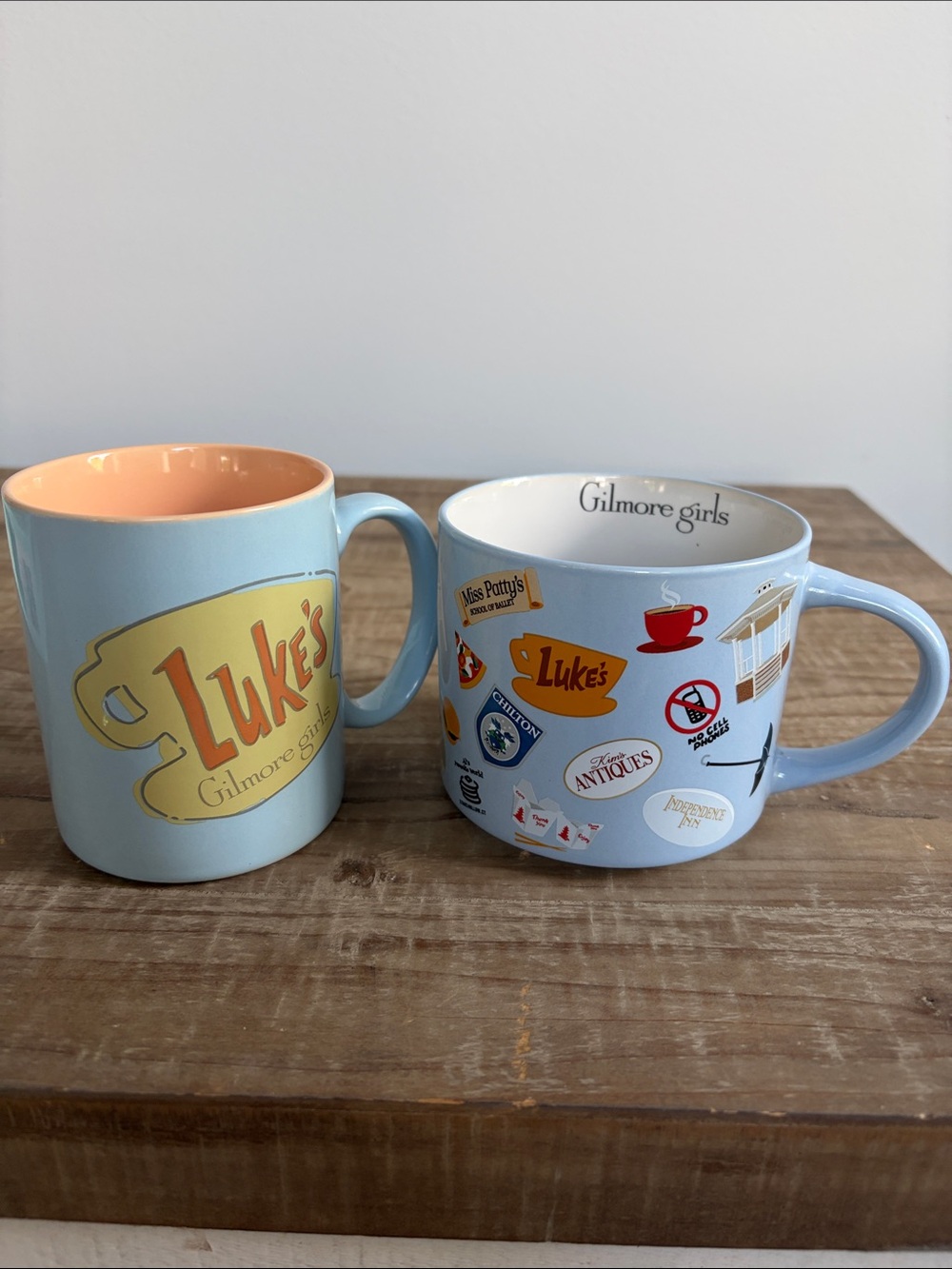 Gilmore Girls 2 Gilmore girls/ Luke’s Ceramic Mugs- Light Blue/Peach/design.